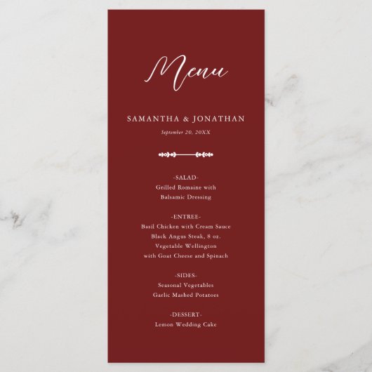 Eenvoudig Elegant Bourgondisch Huwelijksreceptie M Menu (Voorkant)