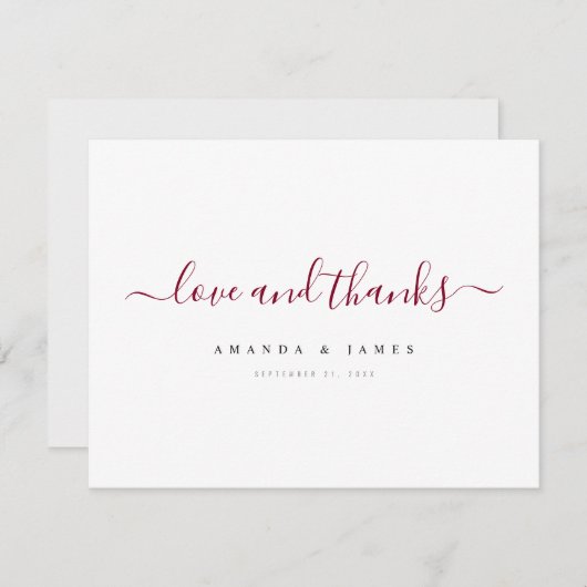Eenvoudig Elegant Bourgondisch Script Custom Weddi Bedankkaart (Voorkant / Achterkant)