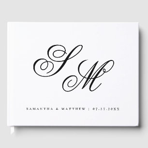 Eenvoudig Elegant Bride Groom Monogram White Weddi Gastenboek