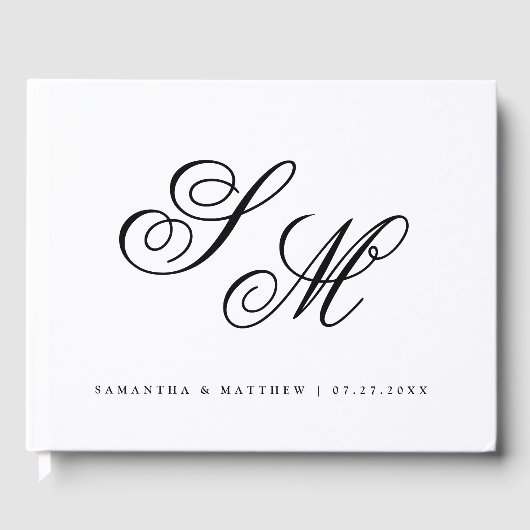 Eenvoudig Elegant Bride Groom Monogram White Weddi Gastenboek (Voorkant)