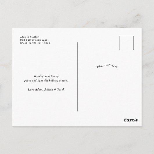 Eenvoudig elegant briefkaart voor Hanukkah. (Achterkant)