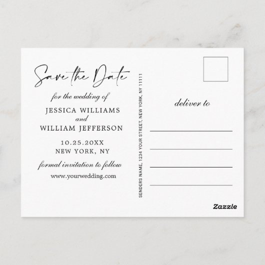 Eenvoudig Elegant Bruiloft Eenvoudig Bewaar de Dat Briefkaart (Achterkant)