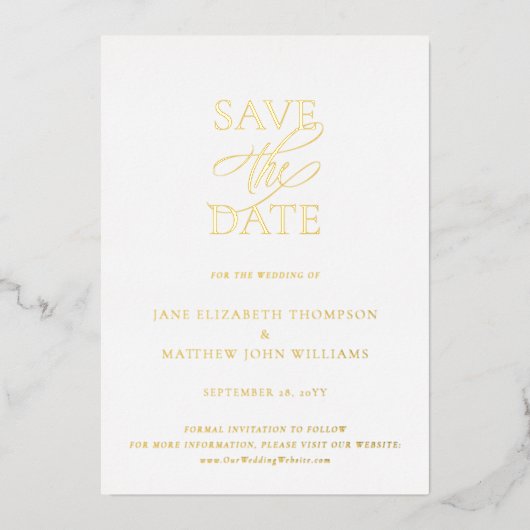 Eenvoudig Elegant Bruiloft Goud Opslaan van de Dat Folie Uitnodiging (Voorkant)