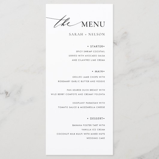 Eenvoudig Elegant Bruiloft Voedsel Menu (Voorkant)