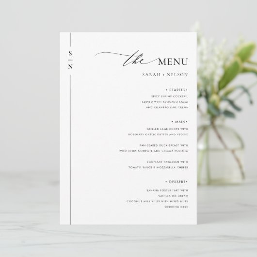 Eenvoudig Elegant Bruiloft Voedsel Menu (Staand voorkant)