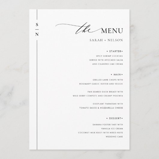 Eenvoudig Elegant Bruiloft Voedsel Menu (Voorkant)