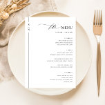 Eenvoudig Elegant Bruiloft Voedsel Menu<br><div class="desc">Deze elegant eenvoudige trouwmenukaart, met een verfijnd zwart-wit ontwerp, zet de toon voor een uitstekende eetervaring. Elke cursus, van de pittige garnalencocktail starter tot het decadente banaan pleegtaartje dessert, is gedetailleerd in een schone, moderne typografie die de smaak en stijl van het paar weerspiegelt. Dit menu is ideaal voor dinerrecepties...</div>