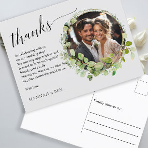 Eenvoudig, elegant, bruiloften "Bedankt" 1 Foto Briefkaart