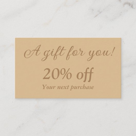 Eenvoudig elegant bruin kortingskaartje (Voorkant)