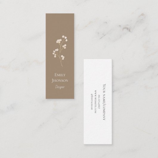 Eenvoudig Elegant Bruin Mini Visitekaartje (Voorkant / Achterkant)