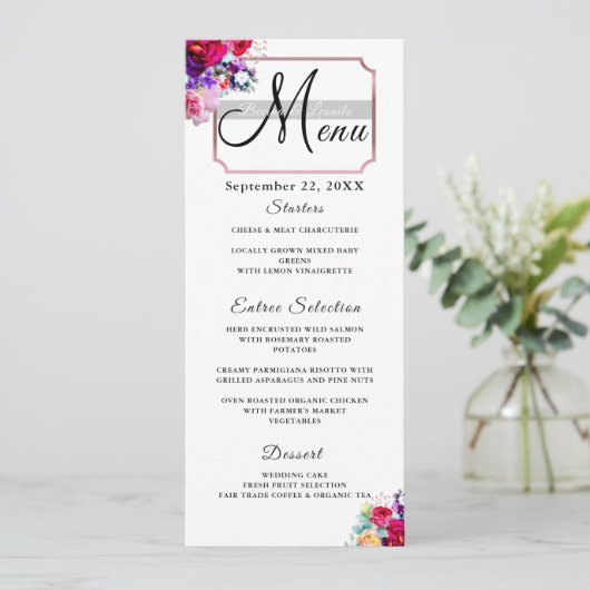 Eenvoudig Elegant Burgundy Floral Script Modern We Menu (Staand voorkant)