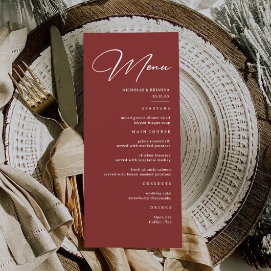 Eenvoudig Elegant Burgundy Wedding Menu