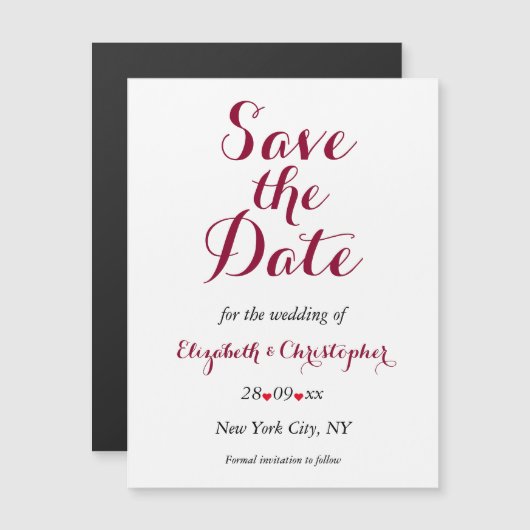 Eenvoudig Elegant Burgundy Wedding Save the Date Magnetische Uitnodiging (Voorkant / Achterkant)