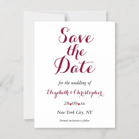 Eenvoudig Elegant Burgundy Wedding Save the Date Magnetische Uitnodiging (Voorkant)