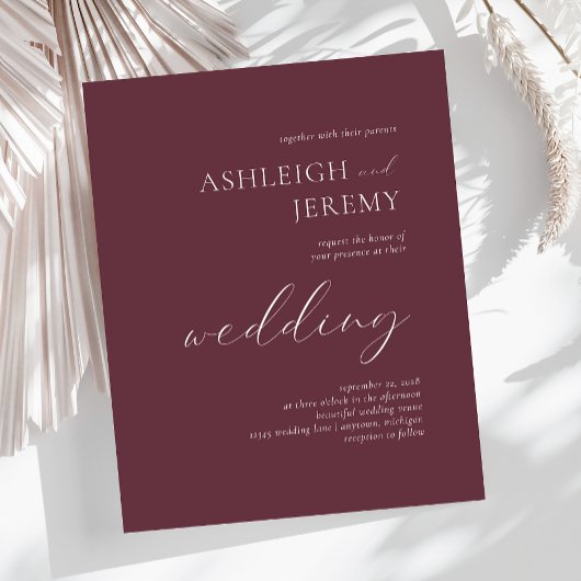 Eenvoudig Elegant Burgundy White Script Weduwschap