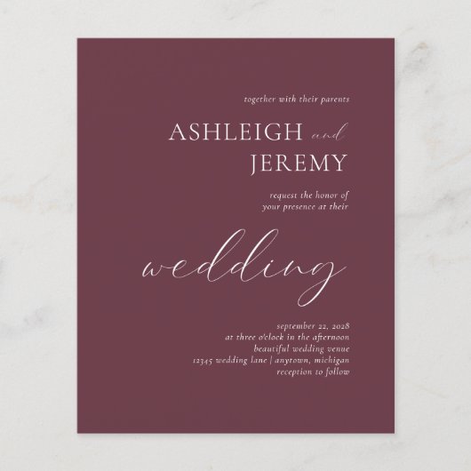 Eenvoudig Elegant Burgundy White Script Weduwschap (Voorkant)