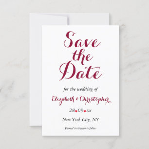 Eenvoudig Elegant Burgundy White Wedding Verloving Save The Date