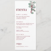 Eenvoudig Elegant Burgundy Winter Kersthuwelijk Menu (Voorkant)