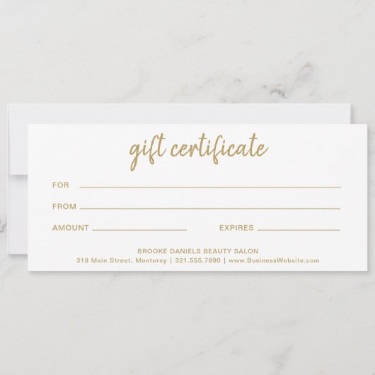 Eenvoudig Elegant Business Gold Cadeaubon (Achterkant)