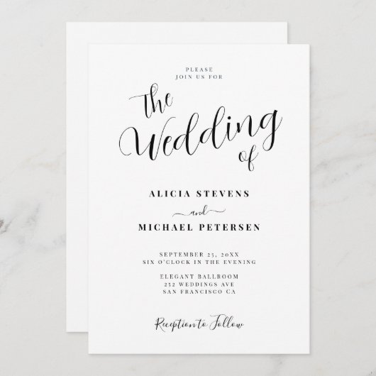 Eenvoudig elegant calligrafie script bruiloft kaart (Voorkant / Achterkant)