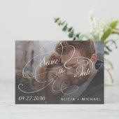 Eenvoudig elegant calligrafie script foto bruiloft save the date (Staand voorkant)