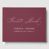Eenvoudig Elegant Calligraphy Burgundy Wedding Gastenboek (Voorkant)