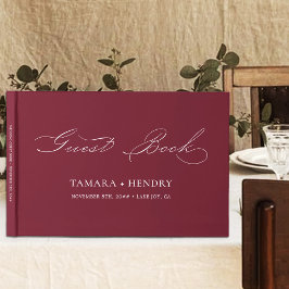 Eenvoudig Elegant Calligraphy Burgundy Wedding Gastenboek