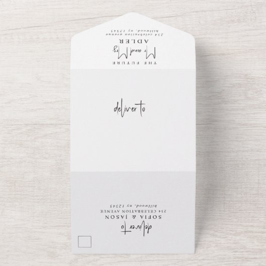 Eenvoudig Elegant Calligraphy Minimal Photo Weddin All In One Uitnodiging (Buitenkant)