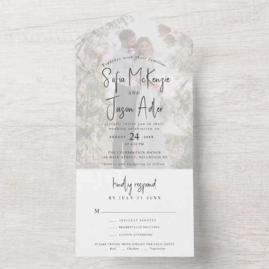 Eenvoudig Elegant Calligraphy Minimal Photo Weddin All In One Uitnodiging (Binnen)