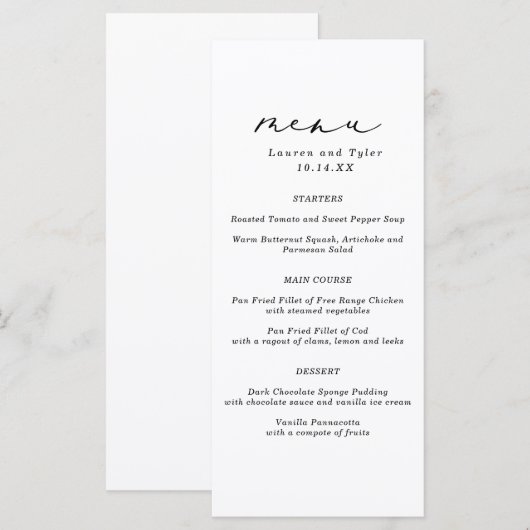 Eenvoudig Elegant Calligraphy Monochrome Wedding M Menu (Voorkant / Achterkant)