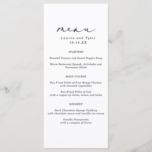 Eenvoudig Elegant Calligraphy Monochrome Wedding M Menu (Voorkant)