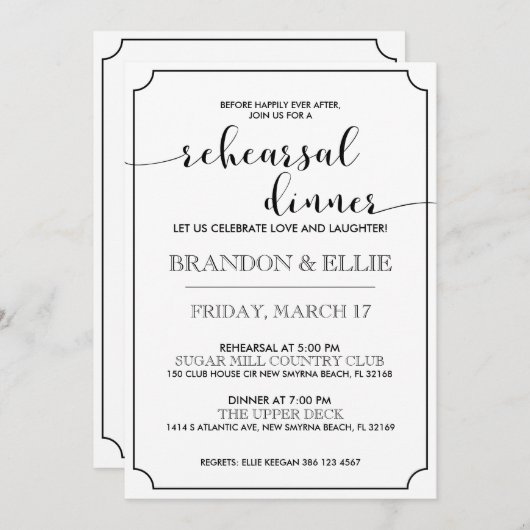 Eenvoudig Elegant Calligraphy Rehearsal Dinner Kaart (Voorkant / Achterkant)