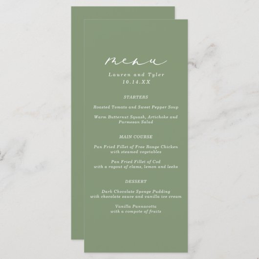 Eenvoudig Elegant Calligraphy Sage Green Wedding M Menu (Voorkant / Achterkant)