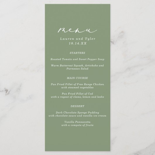 Eenvoudig Elegant Calligraphy Sage Green Wedding M Menu (Voorkant)