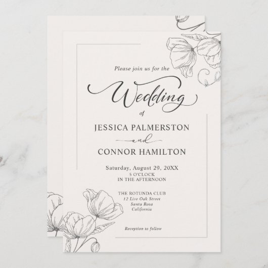 Eenvoudig elegant Calligraphy Script Wedding Kaart (Voorkant / Achterkant)