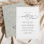 Eenvoudig elegant Calligraphy Script Wedding Kaart<br><div class="desc">Deze elegante Uitnodiging van de Weddenschap kenmerkt een vage tekst van de manuscriptkalligrafie die met een klastige serif & een moderne sans doopvont in zwarte,  en vorst groene rug met een florale patroon van de lijnkunst & een klantgericht monogram in kaart wordt gebracht. Overeenkomende objecten beschikbaar.</div>