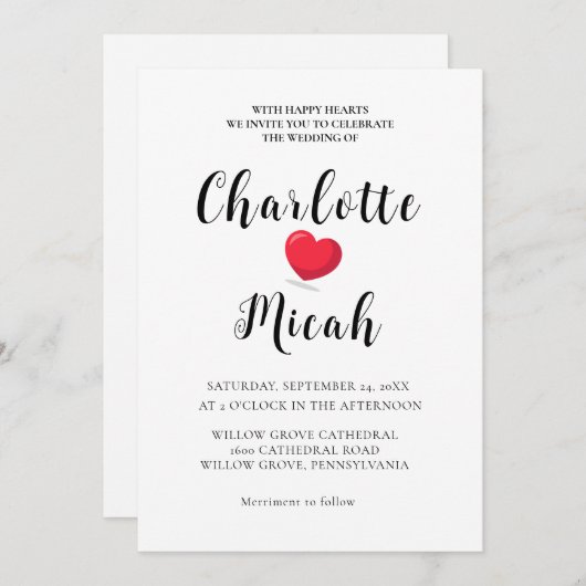 Eenvoudig elegant Calligraphy Script Wedding Kaart (Voorkant / Achterkant)