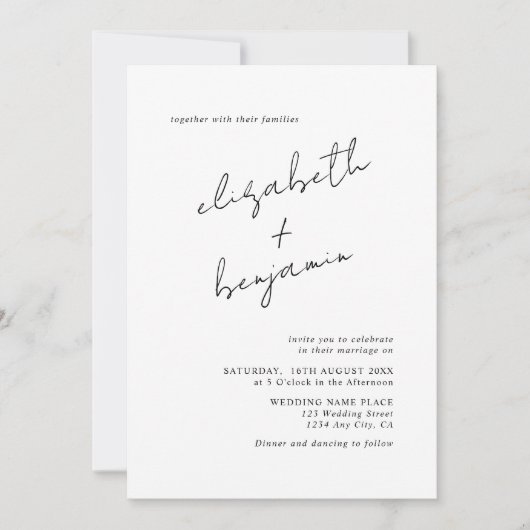 Eenvoudig elegant Calligraphy Script Wedding Kaart (Voorkant)