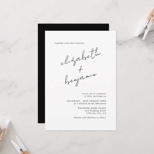 Eenvoudig elegant Calligraphy Script Wedding Kaart (Voorkant / Achterkant in situ)