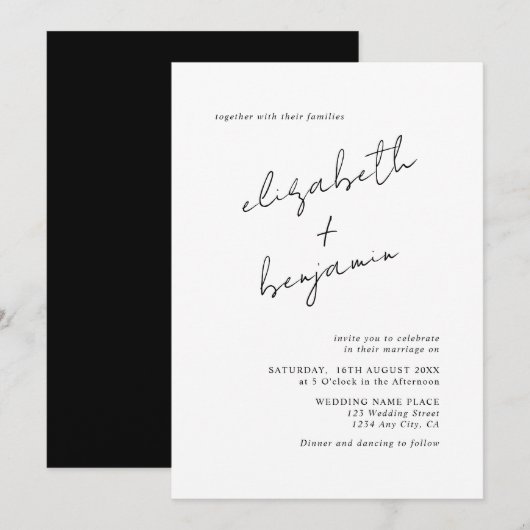 Eenvoudig elegant Calligraphy Script Wedding Kaart (Voorkant / Achterkant)