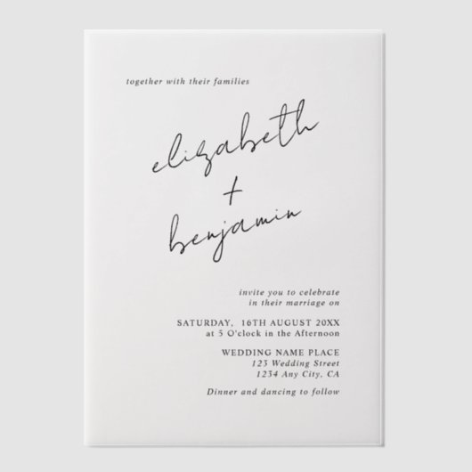 Eenvoudig elegant Calligraphy Script Wedding Vellum Uitnodigingen (Voorkant)