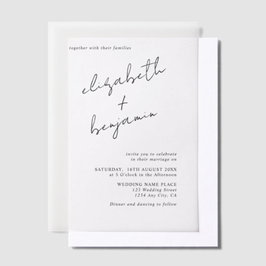 Eenvoudig elegant Calligraphy Script Wedding Vellum Uitnodigingen (Offset)