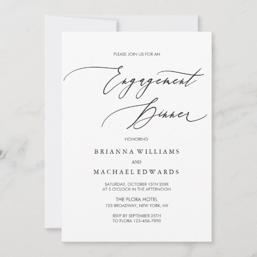 Eenvoudig Elegant Calligraphy Verloving Dinner Kaart (Voorkant)