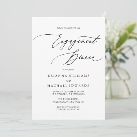 Eenvoudig Elegant Calligraphy Verloving Dinner Kaart (Staand voorkant)