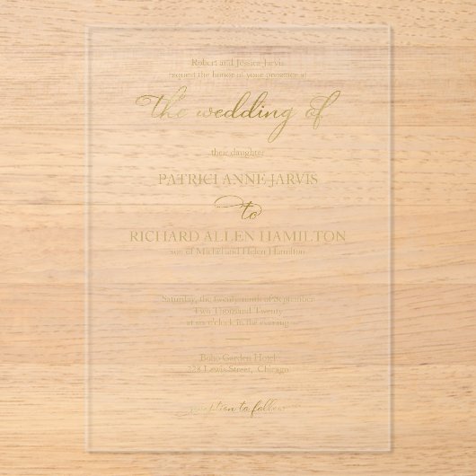 Eenvoudig elegant calligraphy Wedding Acryl Uitnodigingen (Voorkant)