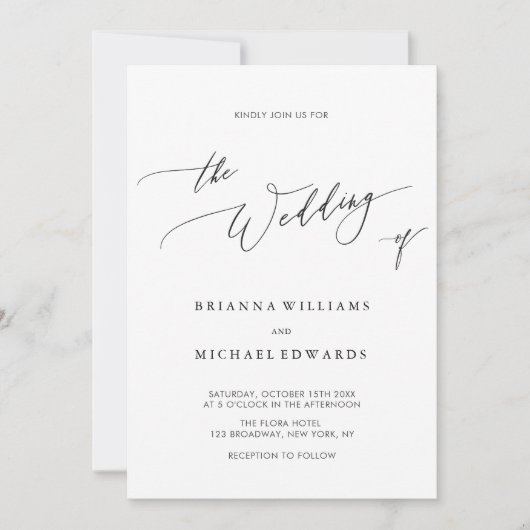 Eenvoudig elegant calligraphy Wedding Kaart (Voorkant)