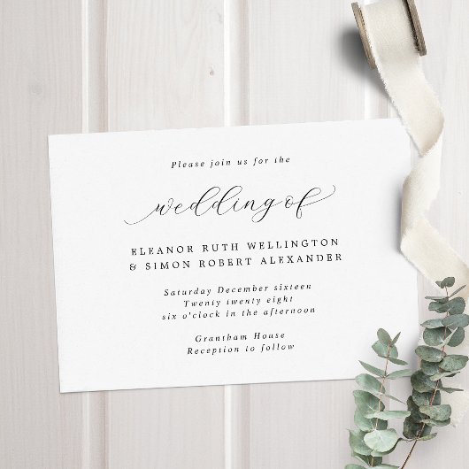 Eenvoudig elegant calligraphy Wedding Kaart
