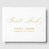 Eenvoudig Elegant Calligraphy White en Gold Weddin Gastenboek (Voorkant)