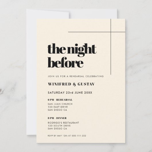 Eenvoudig elegant & chic De avond voor de repetiti Kaart (Voorkant)