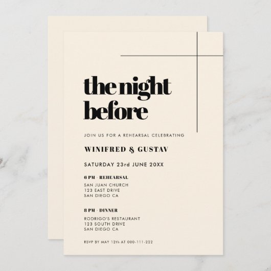 Eenvoudig elegant & chic De avond voor de repetiti Kaart (Voorkant / Achterkant)